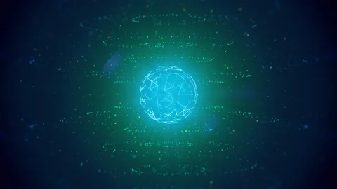 Futuristic Turquoise Polygonal Sphere and Rotating Lines Video stock 112634512