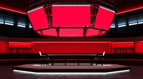 Futuristic TV game show studio design with an interview table on stage and .. Stock Illustration