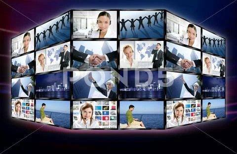 Futuristic tv video news digital screen wall Stock Photos