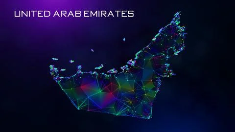 Futuristic UAE Map Polygonal Connected Lines And Dots Network Wireframe  Stockillustratie
