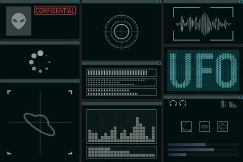Futuristic UFO screen. Stock Illustration