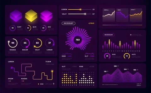 Futuristic UI dashboard. Technology infographic data interface charts, diagrams Stock Illustration