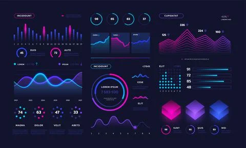 Futuristic UI dashboard. Technology infographic data interface charts, statistic Stock Illustration