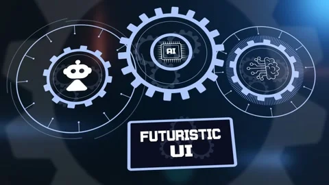 Futuristic UI Design for AI Data Visualization and Gears Stock Footage 325791001