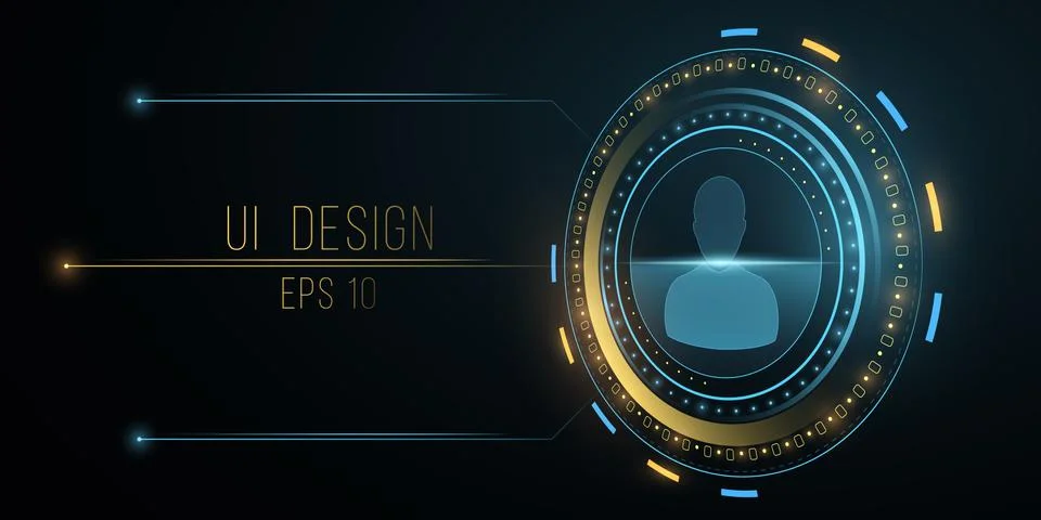 Futuristic UI design. Scanning user data. Glowing yellow and blue HUD display Stock Illustration