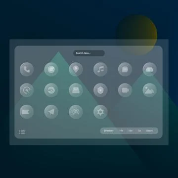 Futuristic UI Design with Transparent App Interface and Icon Grid Illustrazione stock