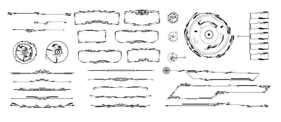 Futuristic ui elements, vector illustration isolated black on white. イラスト素材