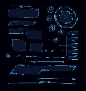 Futuristic ui elements, vector illustration isolated on black. Illustrazione stock