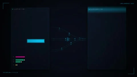 Futuristic UI HUD Interface with Data Transfer and Analytics Animation Stock Footage 344829959