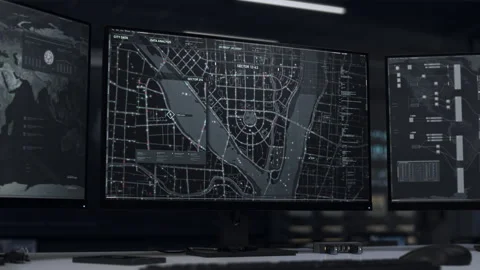 Futuristic ui tracking software following the target runaway convicts vehicle Stock Footage 252224542