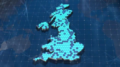 Futuristic UK Network System Digital Communication Map Stock Footage 310944274