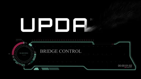 Futuristic update text disintegrating on sci-fi interface Stock Footage 340451107