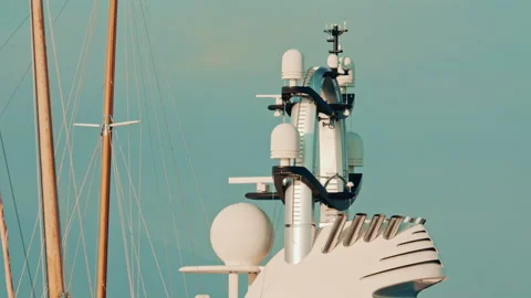The futuristic upper structure of a modern superyacht, featuring domes, Stock Footage 322818571
