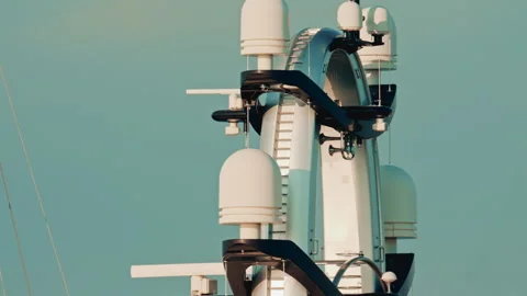 The futuristic upper structure of a modern superyacht, featuring domes, Stock Footage 322819880