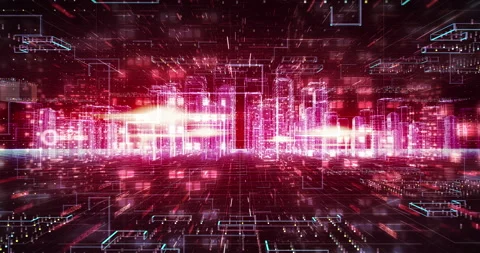 Futuristic Urban Landscape Transforming Into Computer Hardware Inside a Laptop. Stock Footage 306664562