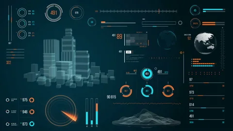 Futuristic urban navigation user interface with city HUD elements. Stock-Footage 126965033