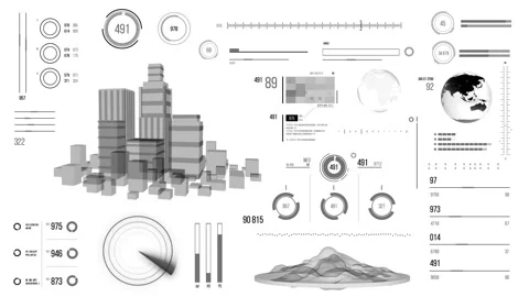 Futuristic urban navigation user interface with city HUD elements. Stock Footage 126965087