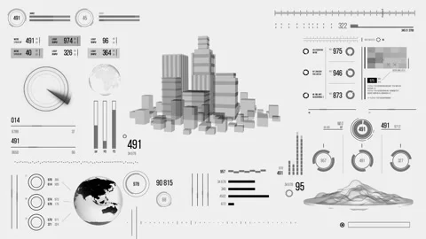 Futuristic urban navigation user interface with city HUD elements. Stock Footage 126965378