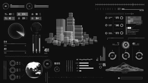 Futuristic urban navigation user interface with city HUD elements. Stock Footage 126965381