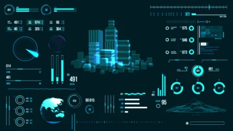 Futuristic urban navigation user interface with city HUD elements. Stock Footage 126965465