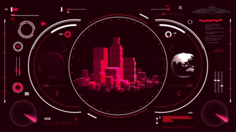 Futuristic urban navigation user interface with city HUD elements. Stock Footage 126965802