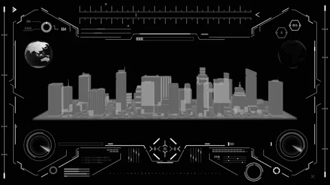 Futuristic urban navigation user interface with city HUD elements. Stock Footage 126966416