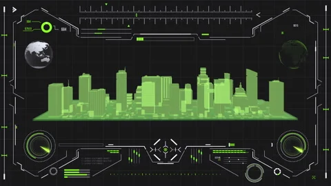Futuristic urban navigation user interface with city HUD elements. Stock Footage 126966575