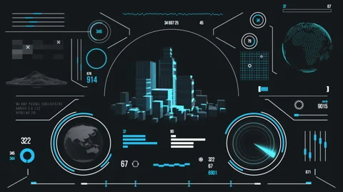 Futuristic urban navigation user interface with city HUD elements. Stock Footage 126966855