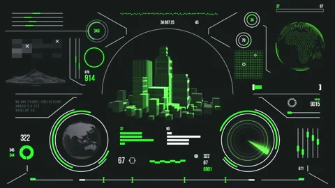 Futuristic urban navigation user interface with city HUD elements. Stock Footage 126966870