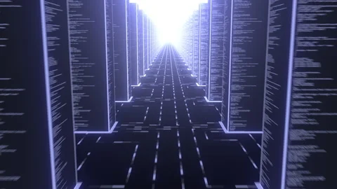 Futuristic urban street with program code on the buildings, digital city smart Stock Footage 166107054