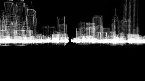 Futuristic urban wireframe at night, showcasing abstract architectural design Stock Footage 341778647