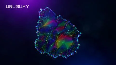 Futuristic Uruguay Map Polygonal Connected Lines And Dots Network Wireframe  イラスト素材