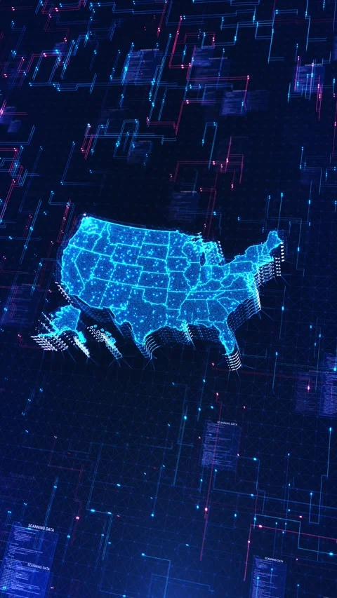 Futuristic USA Data Scanning Network Map with Digital Interface Stock Footage 342616614