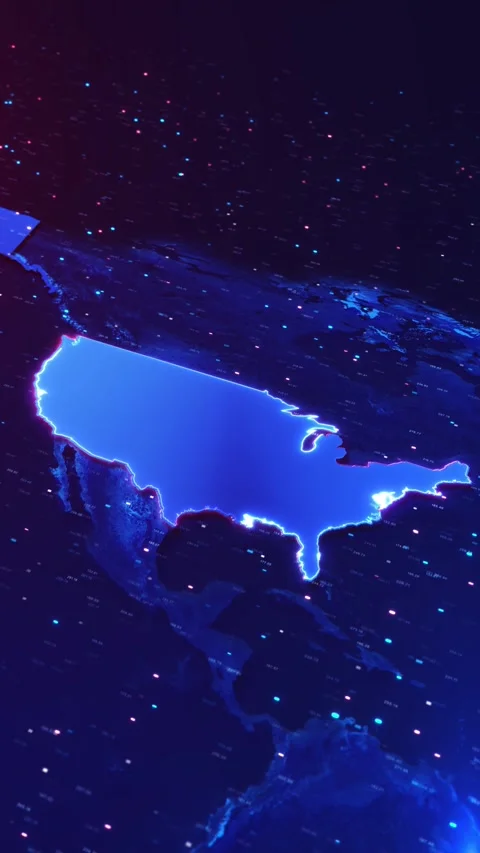 Futuristic USA Digital Data Map with Global Technology Analytics Stock Footage 342616938