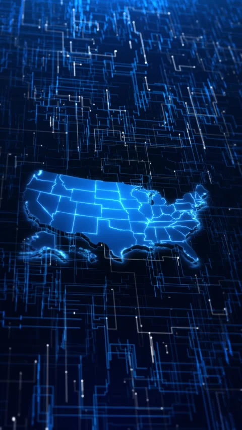 Futuristic USA Digital Infrastructure Map with Circuit Network Stock Footage 342615007
