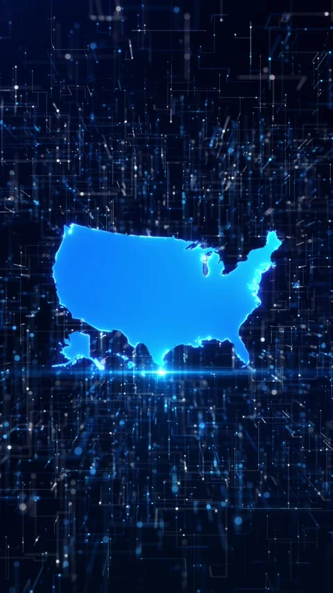 Futuristic USA Technology Map with Digital Network Circuit Background Stock Footage 342617233