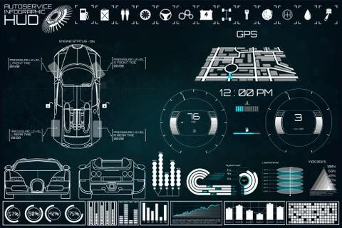Futuristic user interface. Car service in the style of HUD Ilustración de archivo