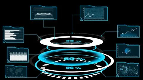 Futuristic user interface dashboard for big data analytic in information chart Illustrazione stock