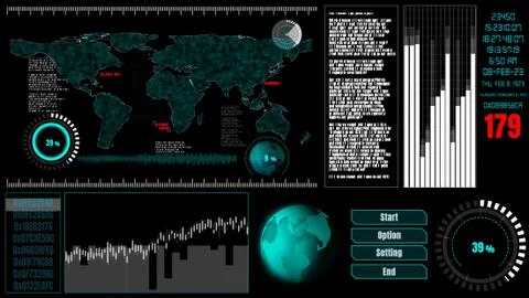 Futuristic user interface dashboard for big data analytic in information chart Stock Illustration
