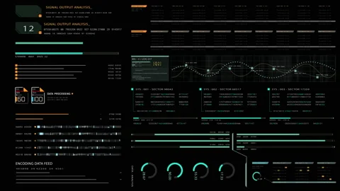 Futuristic User Interface Head Up Display Screen Elements Vídeo Stock 198643710
