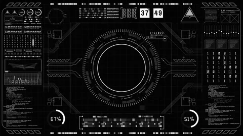 Futuristic user interface head up display screen with infographic elements Stock Footage 257514816