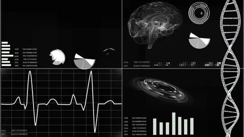 Futuristic user interface with heart scan and electrocardiogram illustrations Stock Footage 78525026
