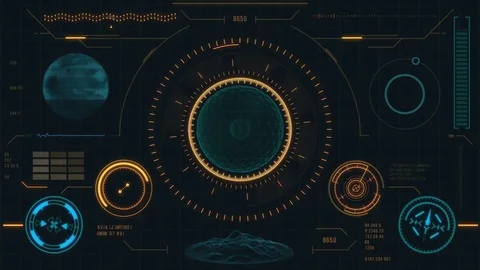 Futuristic user interface with HUD and infographic elements. Stock Footage 84989431