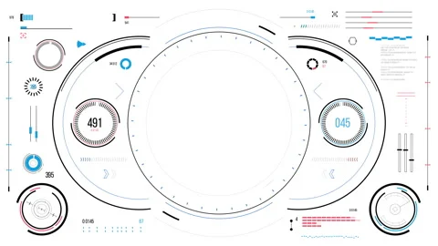 Futuristic user interface with HUD and infographic elements. Stock Footage 89943493