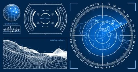 Futuristic user interface HUD tech elements for game creation or footage overlay Stock Illustration