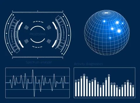 Futuristic user interface HUD tech elements for game creation or footage overlay 库存插图