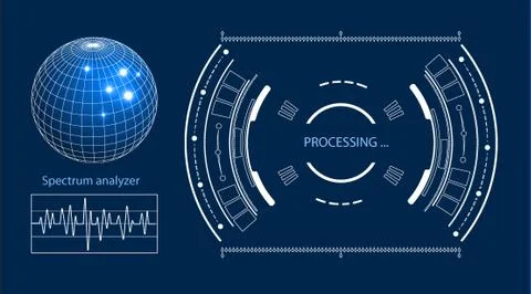 Futuristic user interface HUD tech elements for game creation or footage overlay Illustrazione stock