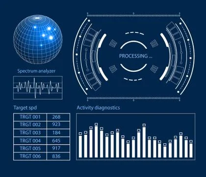 Futuristic user interface HUD tech elements for game creation or footage overlay Stock Illustration