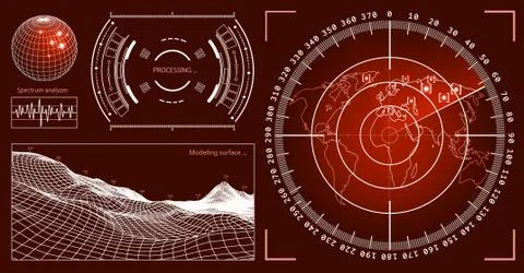 Futuristic user interface HUD tech elements for game creation or footage overlay Illustrazione stock