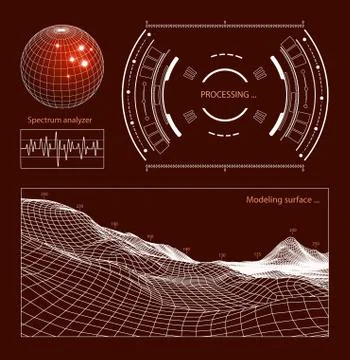 Futuristic user interface HUD tech elements for game creation or footage overlay Stock Illustration